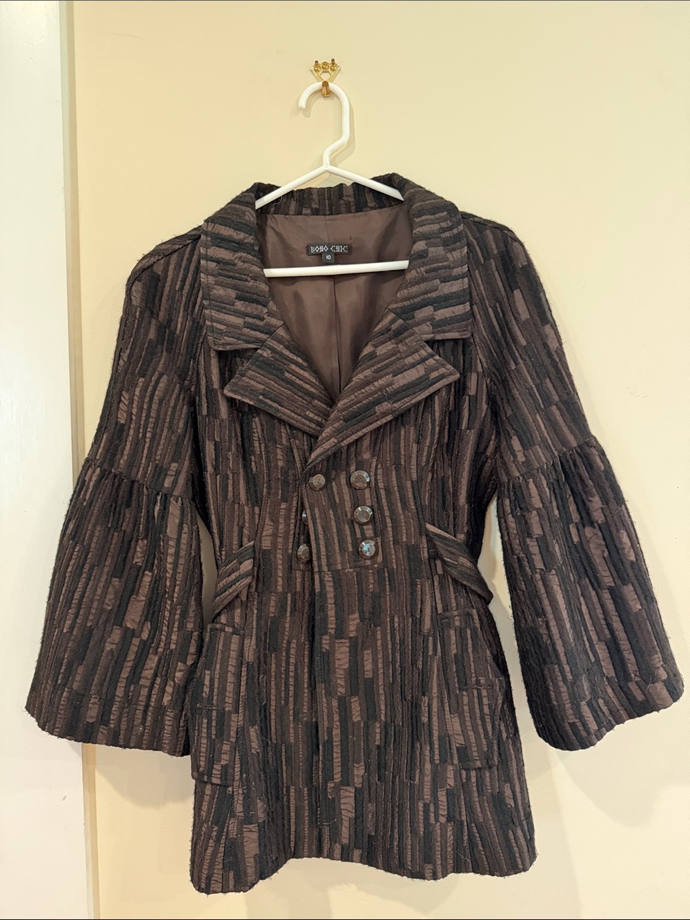 Boho Chic Womens Brown Patterned Textured Coat